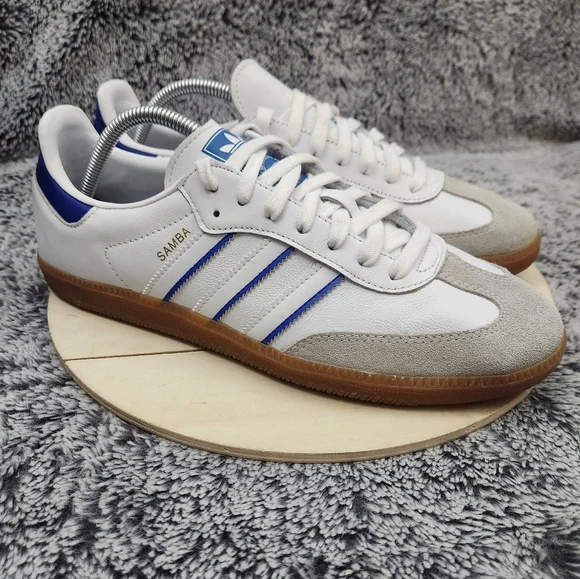 Adidas Samba Flat White Lucid Blue Shoes Men's Size 9.5 - Picture 1 of 9